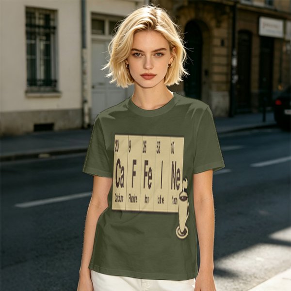 Olive Green T-Shirt With Periodic Table Caffeine Graphic