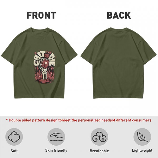 Olive Dungeons and Dragons Crit or Die Skeleton Hand D20 T-Shirt