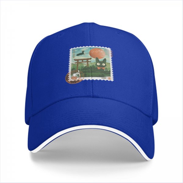 Black Baseball Cap with Anime Stamp Print Design