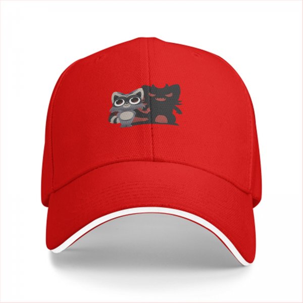 Black Baseball Cap With Cute Raccoon And Evil Shadow Graphic