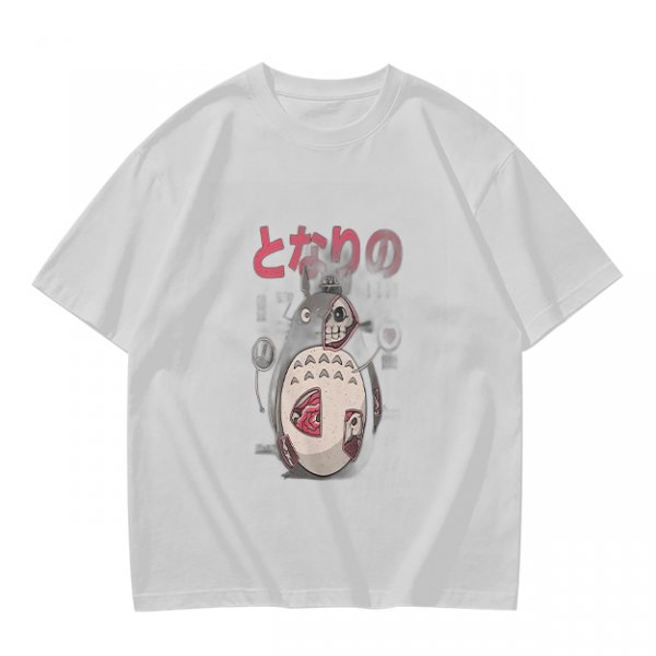Olive T-shirt with horror stylized Totoro graphic and Japanese text
