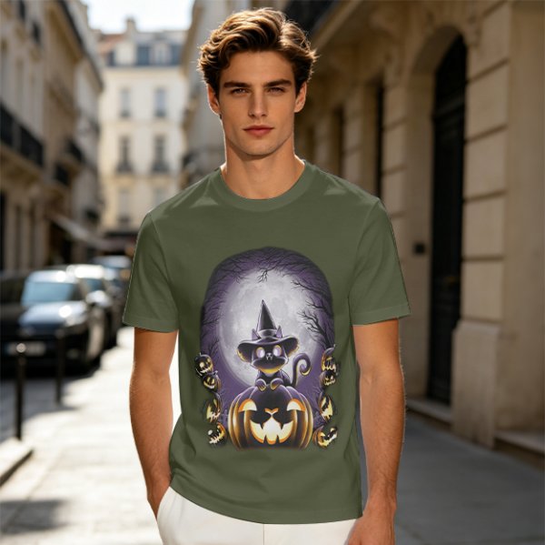 Halloween Black Cat Witch Jack-o'-lantern Graphic T-Shirt