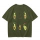 Olive Green T-Shirt with Cartoon Avocado Fitness Characters Print