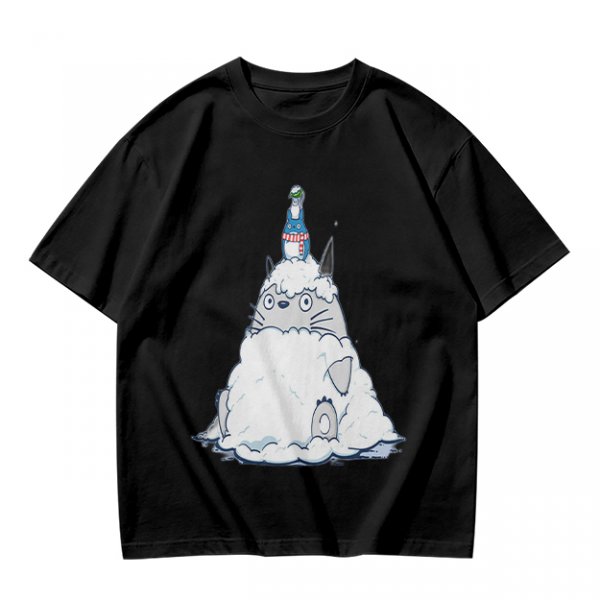 Olive T-shirt with Totoro in Snow and Small Blue Creature Print