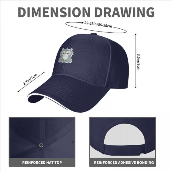 Black Baseball Cap With Grumpy Fluffy Grey Cat Graphic