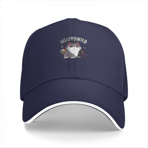 Black Baseball Cap With Disappointed Cat Graphic Print