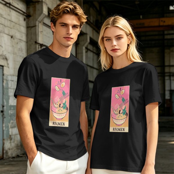 Olive T-Shirt With Ramen Tarot Card Style Graphic Print