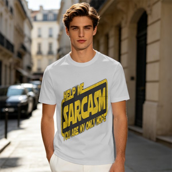 Olive t-shirt with 'Help Me Sarcasm You Are My Only Hope' print