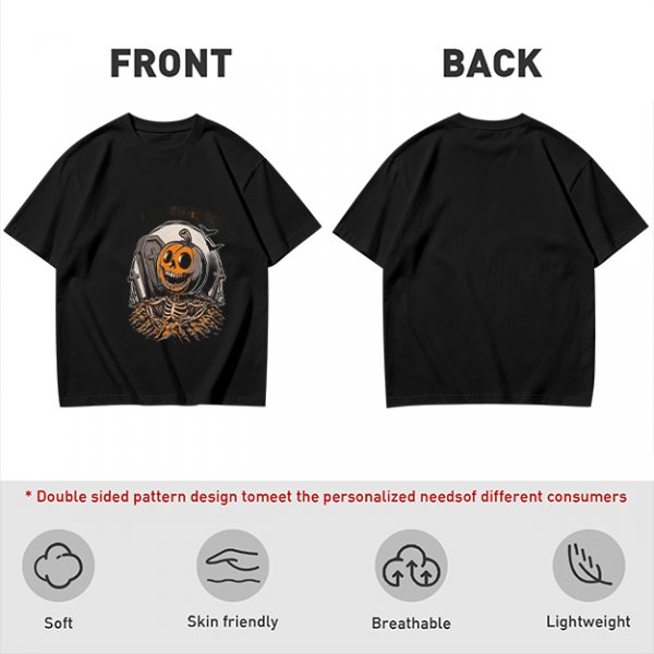 Olive Halloween Skeleton Pumpkin Graphic T-Shirt