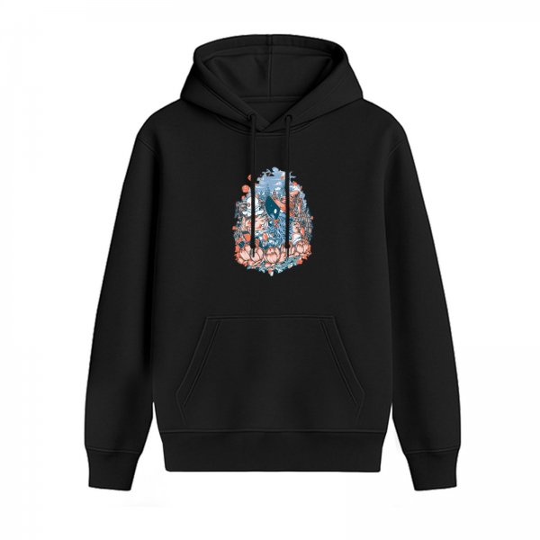 Black Hoodie With Whale And Floral Water Splash Art Print