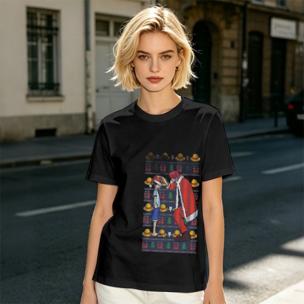 One Piece Luffy and Shanks Christmas Themed Graphic T-Shirt