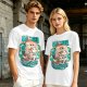 Olive T-Shirt with Cartoon Pirate Ship Blue Sea Cruise Print