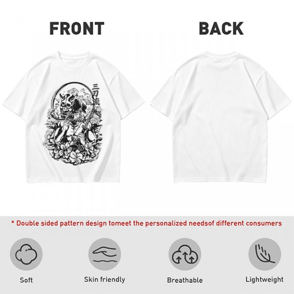 Oni Mask Samurai Floral Graphic Olive T-Shirt