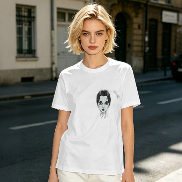 Oversized Olive T-Shirt With Wednesday Addams Portrait Print