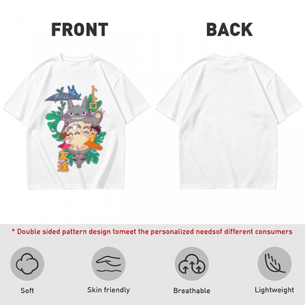 My Neighbor Totoro Graphic T-Shirt with Anime Characters and Leaves