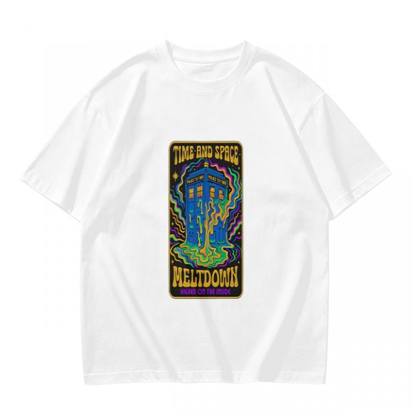 Olive T-Shirt with Psychedelic Time and Space Meltdown Tardis Art