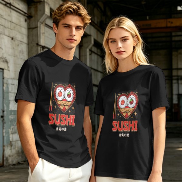 Olive T-Shirt With Cute Sushi Heart Graphic That Says I Love Sushi