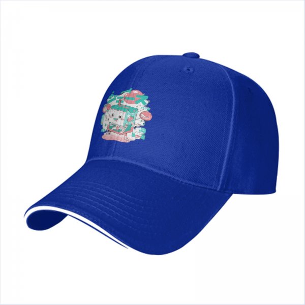 Black Baseball Cap with Cute Cartoon Juice Box Character Print