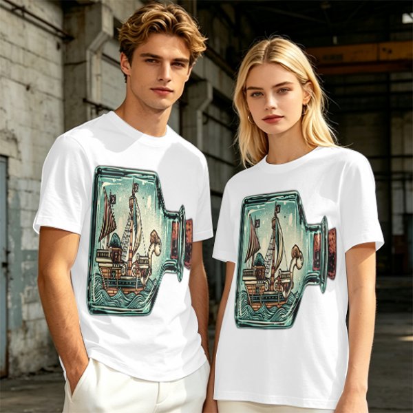 Olive T-Shirt With Pirate Ship In Glass Jar Artwork