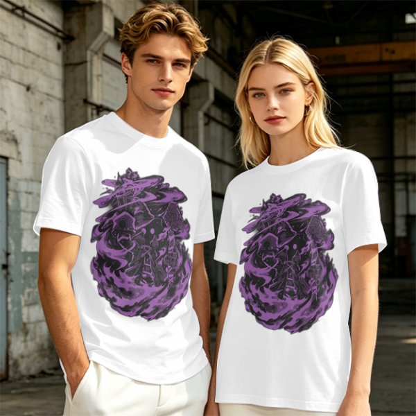 Olive Green T-Shirt with Purple Abstract Swirling Graphic Print