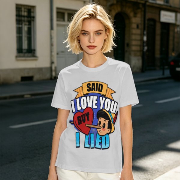 Olive t-shirt with Pinocchio 'Said I Love You But I Lied' print
