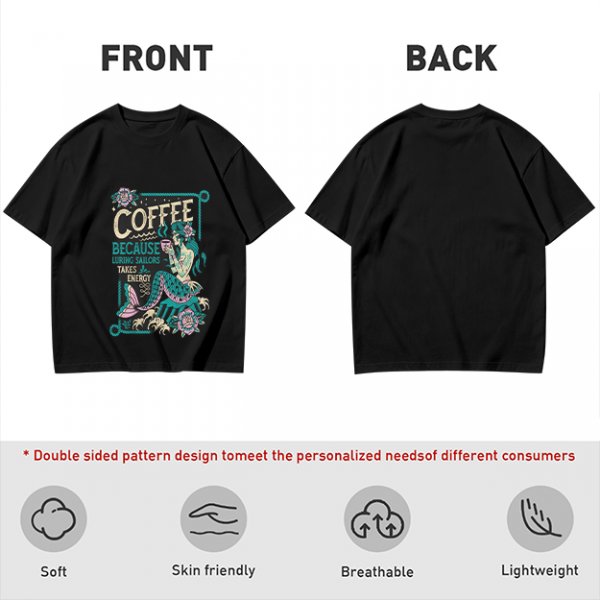 Olive t-shirt with mermaid coffee print 'Coffee Because Luring Sailors Takes Energy'