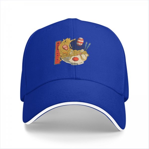 Black Baseball Cap With Playful Ramen Bowl Graphic Design