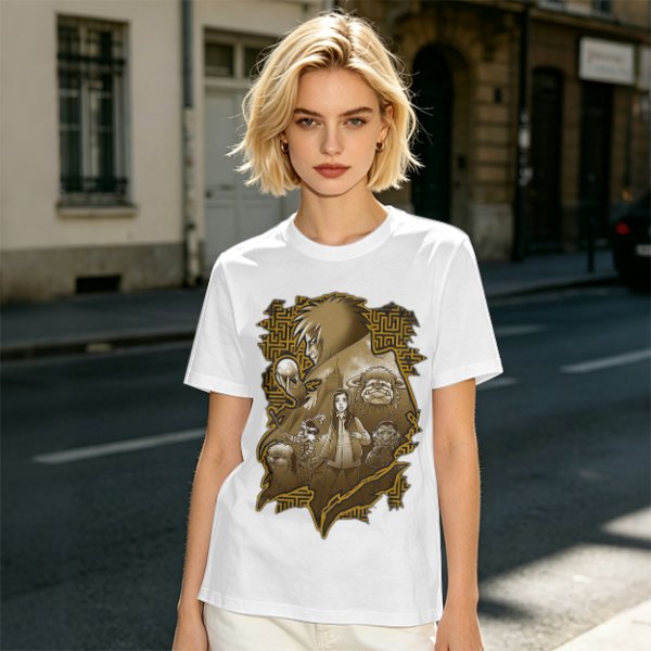 Olive T-Shirt with Fantasy Character Group Graphic Print