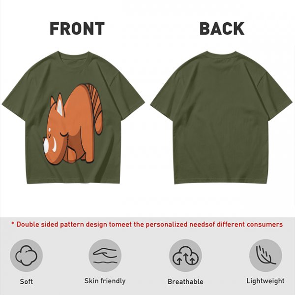 Olive Green T-Shirt With Cute Sleeping Red Panda Graphic
