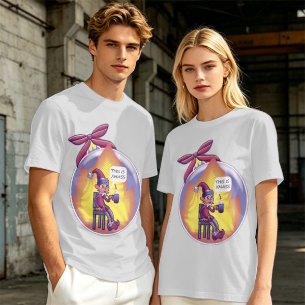 Olive Christmas Elf Ornament T-Shirt with 'This is Xmass' Print