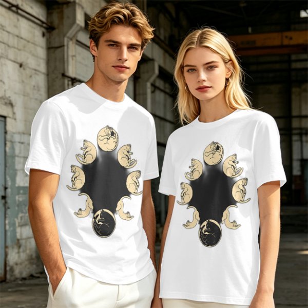 Olive T-Shirt With Cat Phases Moon Cycle Graphic Print