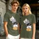 Olive T-Shirt With Stacked Cute Chibi Cats Graphic