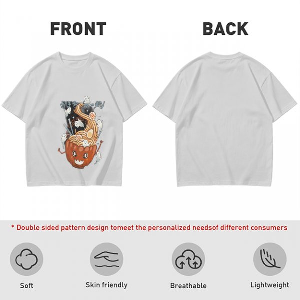 Olive green t-shirt with pumpkin ramen and ghost graphic print