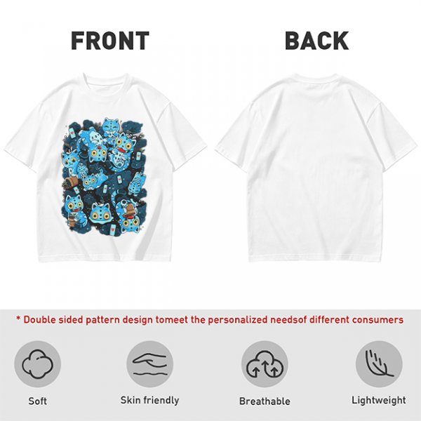Olive T-Shirt With Playful Blue Cat Character Print
