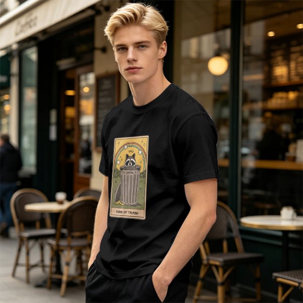 Olive T-Shirt With Raccoon Trash Tarot Card Graphic