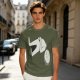 Olive T-Shirt With Surprised Cartoon Figure And Separate Face Print