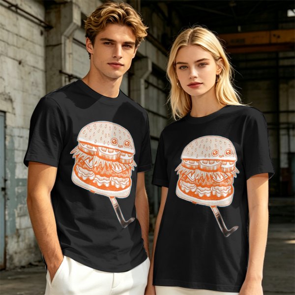 Olive T-Shirt With Cute Cartoon Hamburger Print