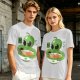 Olive Green T-Shirt With Cute Alien Eating Ramen Graphic