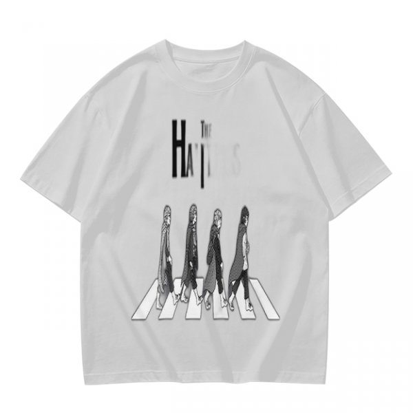 Olive T-Shirt With Anime Characters Crossing Crosswalk Print