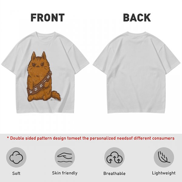 Olive green t-shirt with a grumpy cat in a Chewbacca-style bandolier print