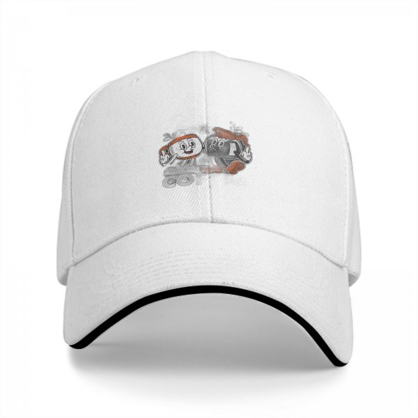 Black Baseball Cap With Retro Coffee Cup Cartoon Characters Print