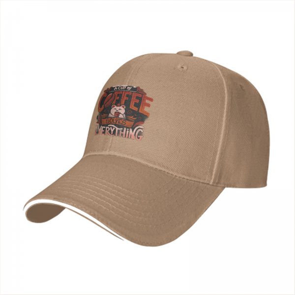 Black baseball cap with coffee solves everything bear graphic