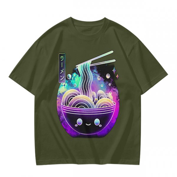 Olive T-Shirt With Galaxy Ramen Bowl Kawaii Graphic