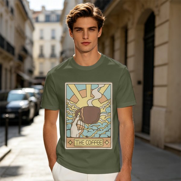 Oversized Dark Green T-Shirt With The Coffee Tarot Card Style Print