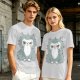 Olive T-shirt with Grumpy Fluffy Gray Cat Graphic Print