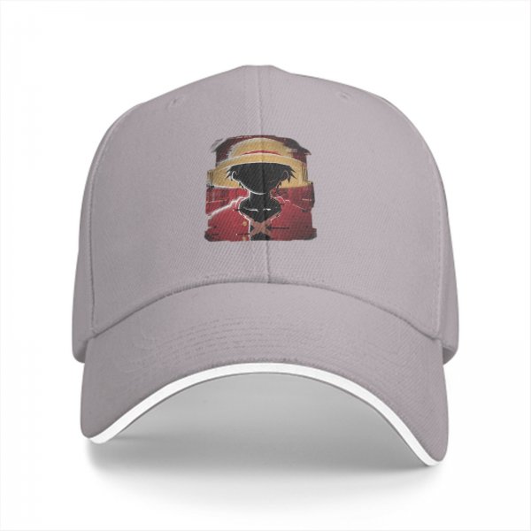 Black Baseball Cap With One Piece Luffy Silhouette Print