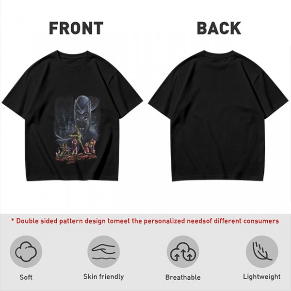 Olive T-Shirt With Dark Fantasy Villain And Hero Group Print