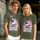 Olive t-shirt with cute grim reaper riding unicorn and death metal graphic