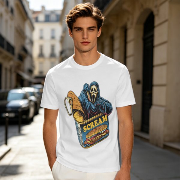 Olive T-Shirt With Ghostface In Scream Can Burger Artwork