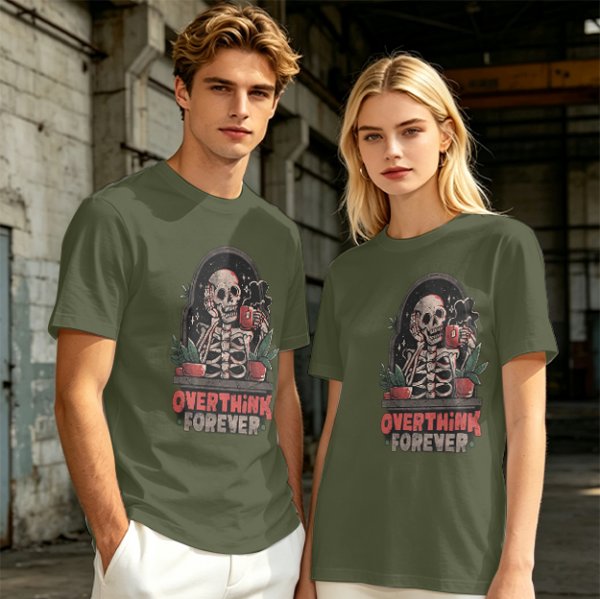 Olive Skeleton Overthink Forever Graphic T-Shirt
